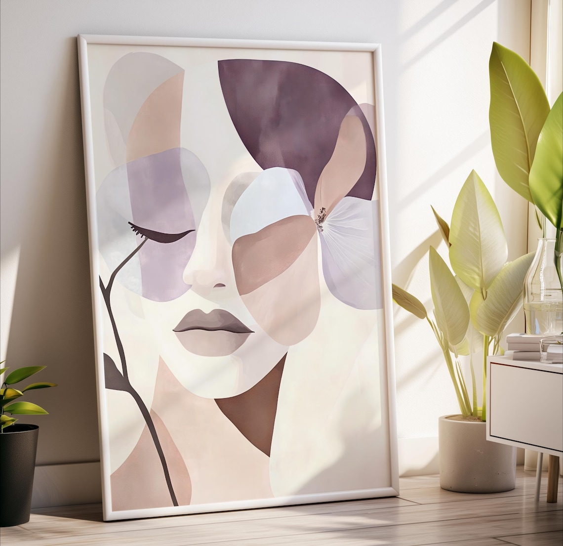 Abstract Woman Face Watercolor Flower Botanical Pastel Art Poster
