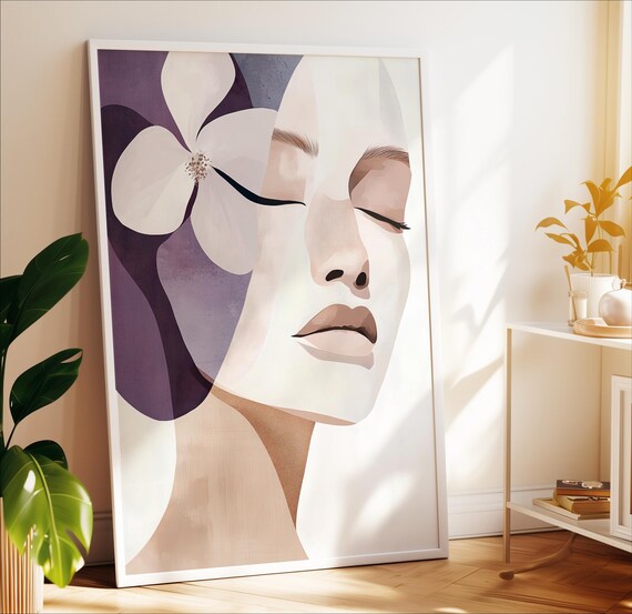 Floral Woman Face Minimalist Pastel Portrait Modern Elegant Poster