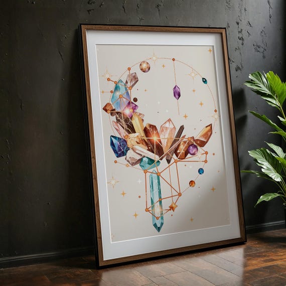 Celestial Crystal Cluster Mystical Boho Art Print