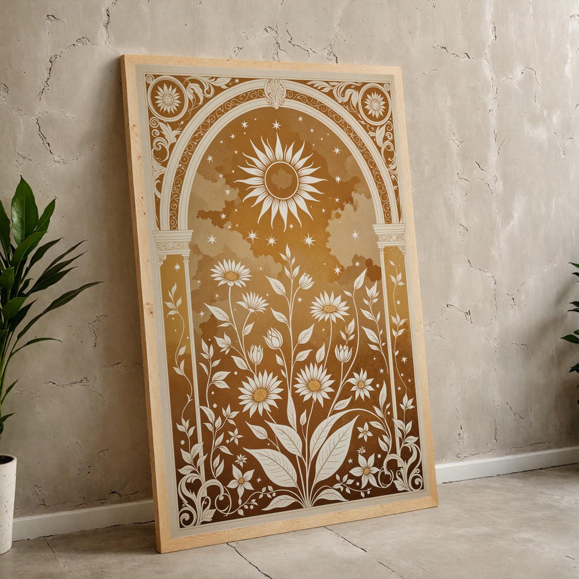 Sun And Flowers Boho Vintage Art Print