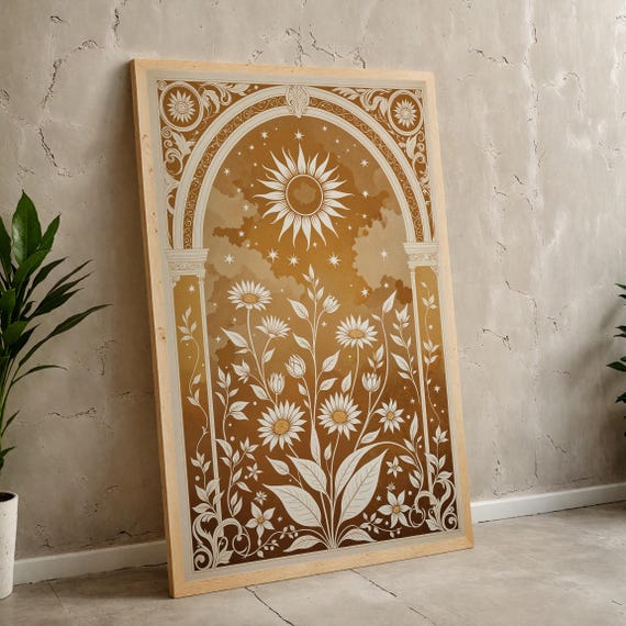Sun And Flowers Boho Vintage Art Print