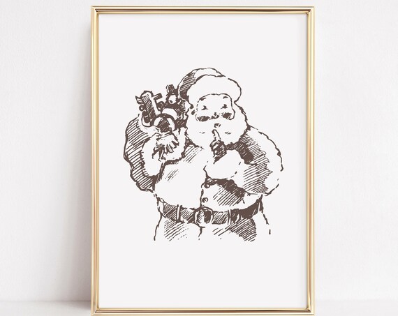 Vintage Brown Ink Santa Claus Sketch Classic Retro Holiday Poster