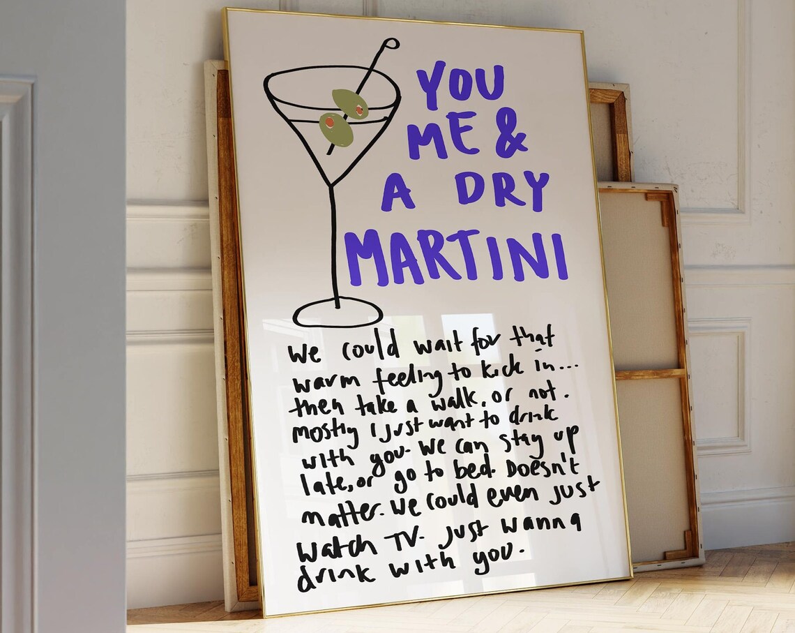 Dry Cocktail Poster, Retro Mid-Century Bar Cart Decor