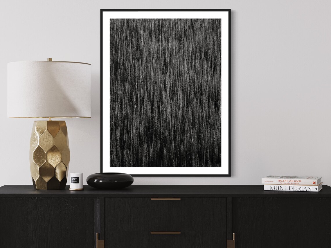 Monochrome Abstract Dense Forest Trees Minimalist Black White Art Print