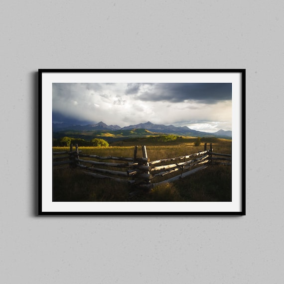 Colorado Ranch Split Rail Fence Mountain Valley Stormy Sky Photo Poster