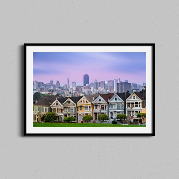 San Francisco Painted Ladies Victorian Skyline Twilight Print