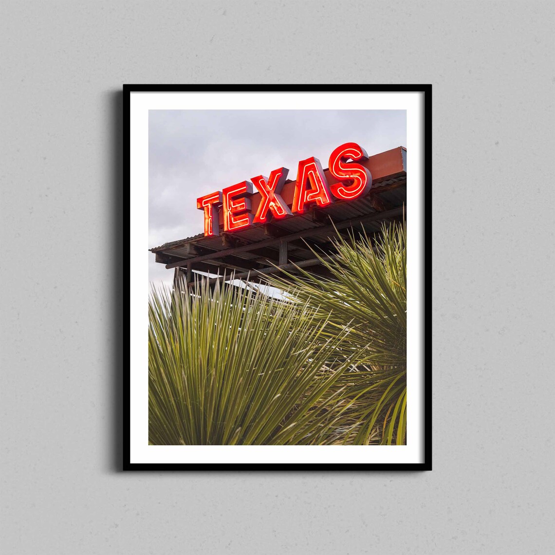 Vintage Red Texas Neon Sign Desert Plants Southwestern Photo Poster
