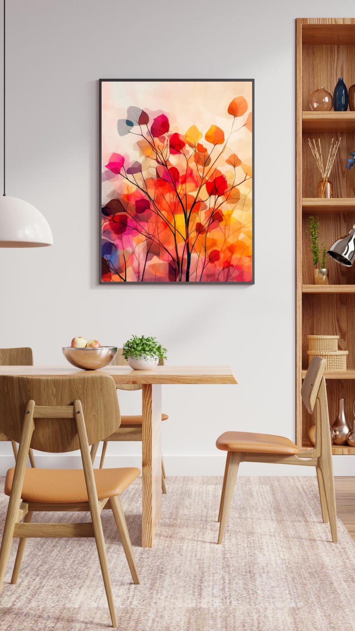 Abstract Watercolor Tree With Red Orange Autumn Foliage Poster - Image 2