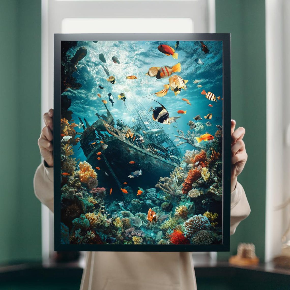 Sunken Ship Hull On Coral Reef With Tropical Fish Sunlight Poster - Image 5
