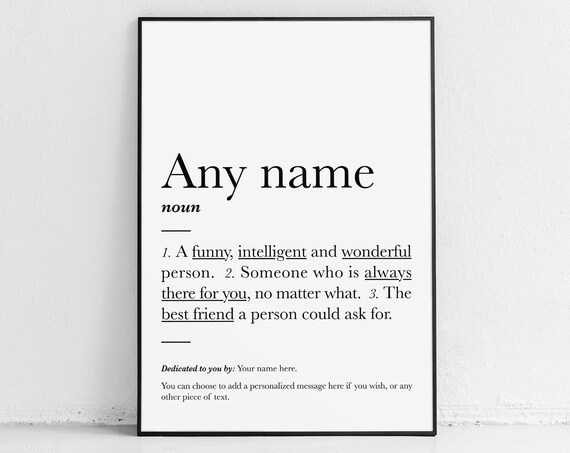 Best Friend Definition Print Friends Definition Custom Art Name Meaning Sign Name Meaning Gifts Bestie Bff