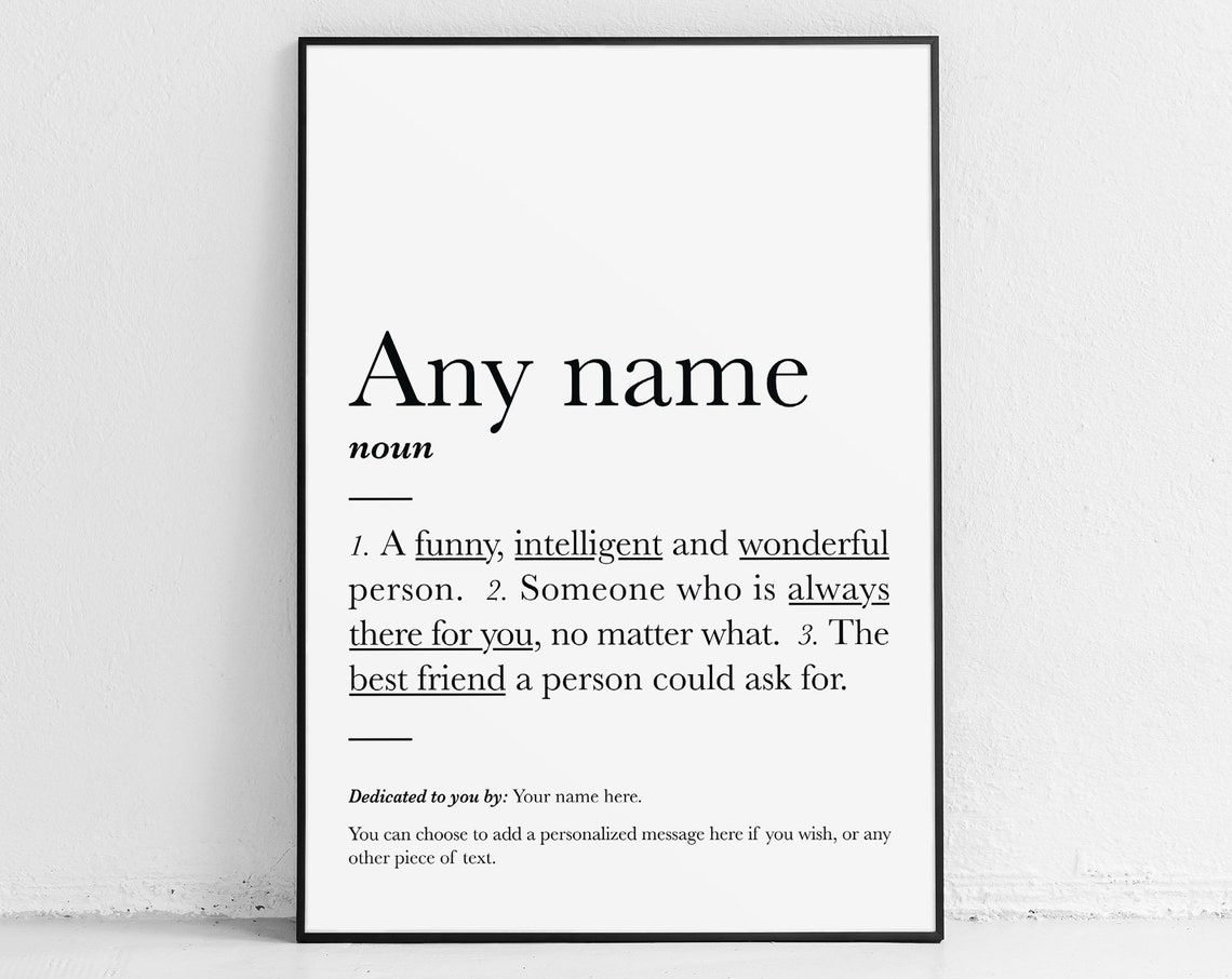 Best Friend Definition Print Friends Definition Custom Art Name Meaning Sign Name Meaning Gifts Bestie Bff