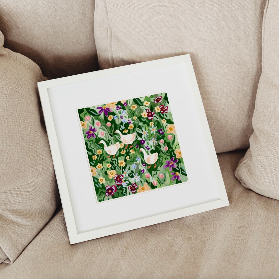 Ducks and Wildflowers Floral Art Print, Cottage Core - Image 2