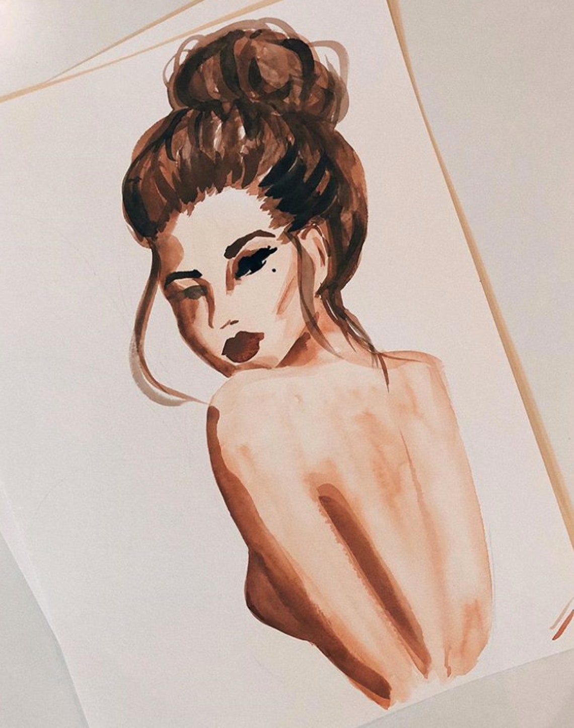 Rosalia Art Print Abstract Portait Painting Watercolor Portrait Sabina Fenn Illustration Woman Brunette Messy Bun - Image 2