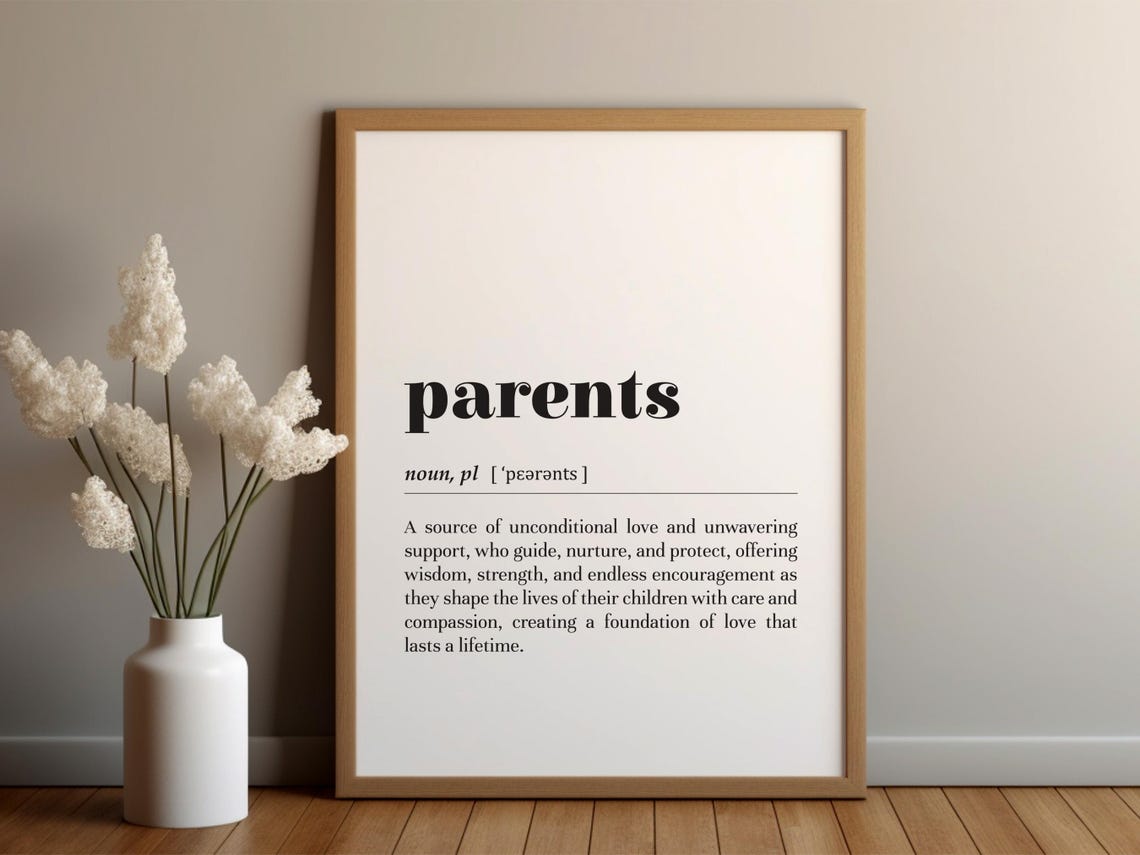 Parents Definition Black and White Typography Gift Wall Poster