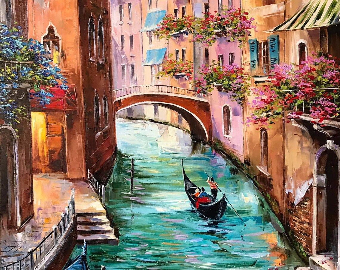 Venice Italy Gondola Canal Oil-Painting Art Print - Image 3