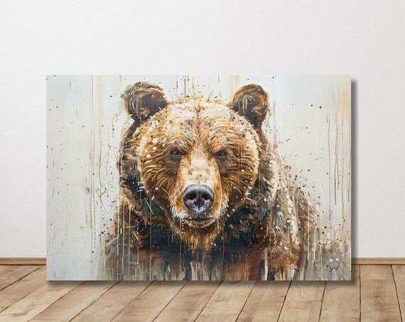 Brown Bear Portrait Abstract Dripping Style Wildlife Art Poster