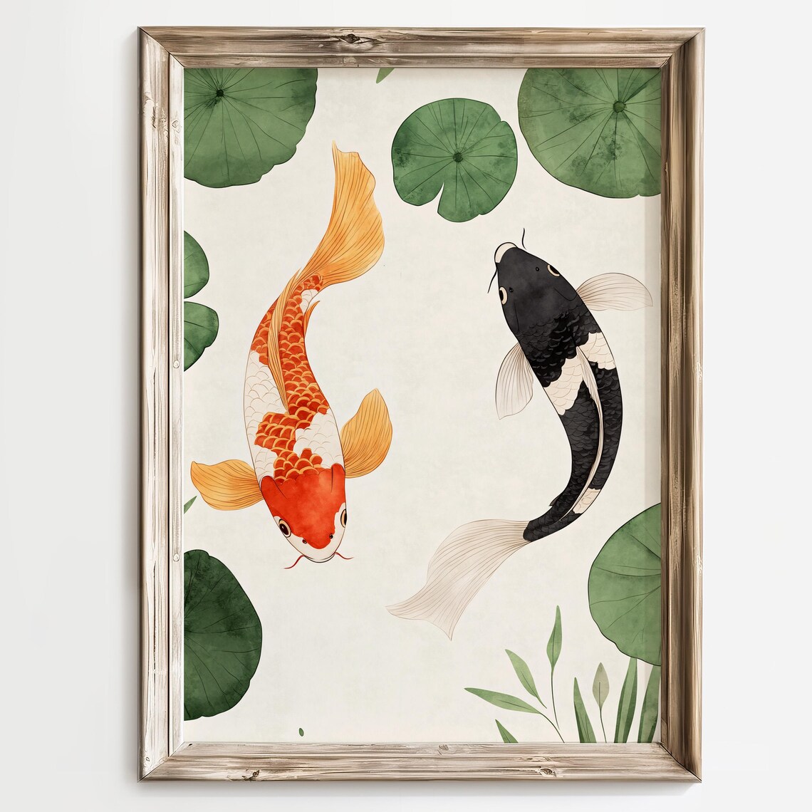 Koi Watercolor Art Print, Japanese Zen Lily Pad Pond - Image 3
