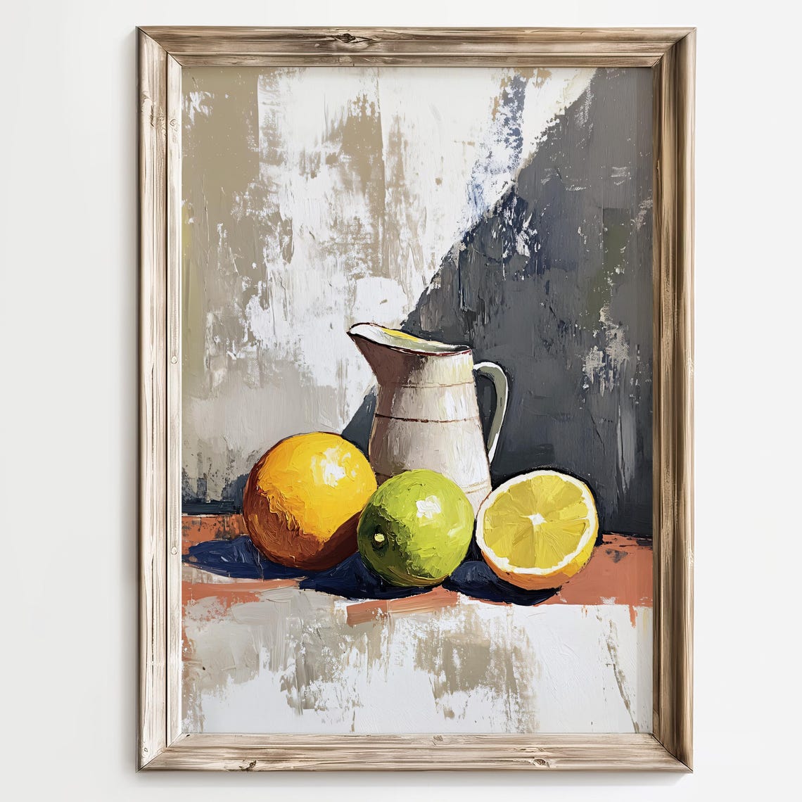 White Pitcher With Lemons and an Orange Still Life Art Poster