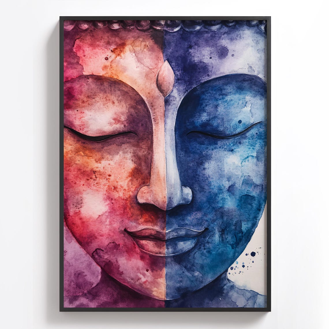 Split Tone Buddha Face Watercolor Pink And Blue Zen Scene Poster - Image 3
