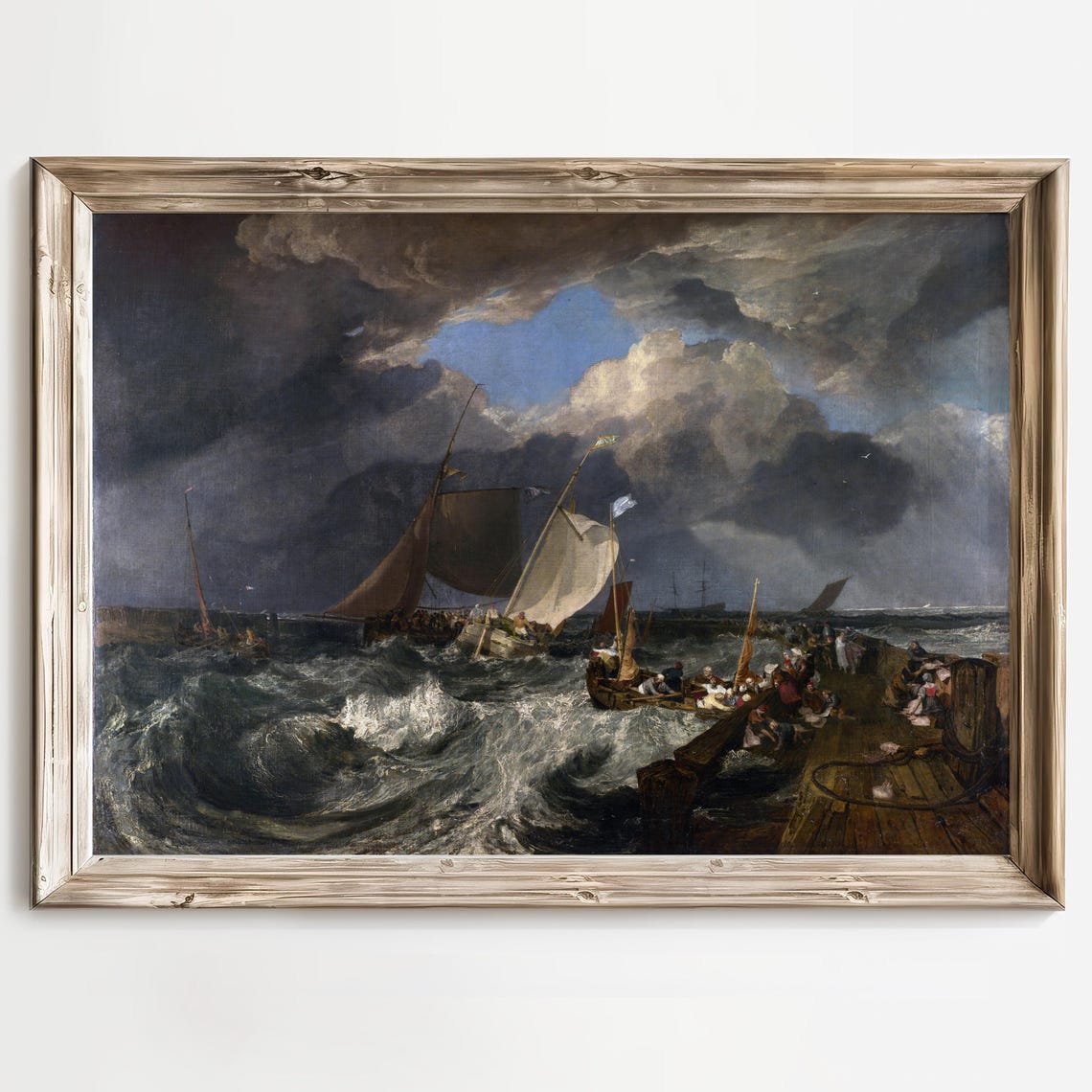 Romantic Era Stormy Seascape with Sailing Boats by a Pier Poster - Image 2