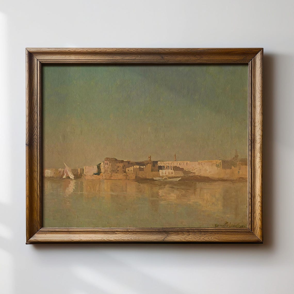 Hazy Coastal Town Harbor Impressionist Golden Seascape Poster