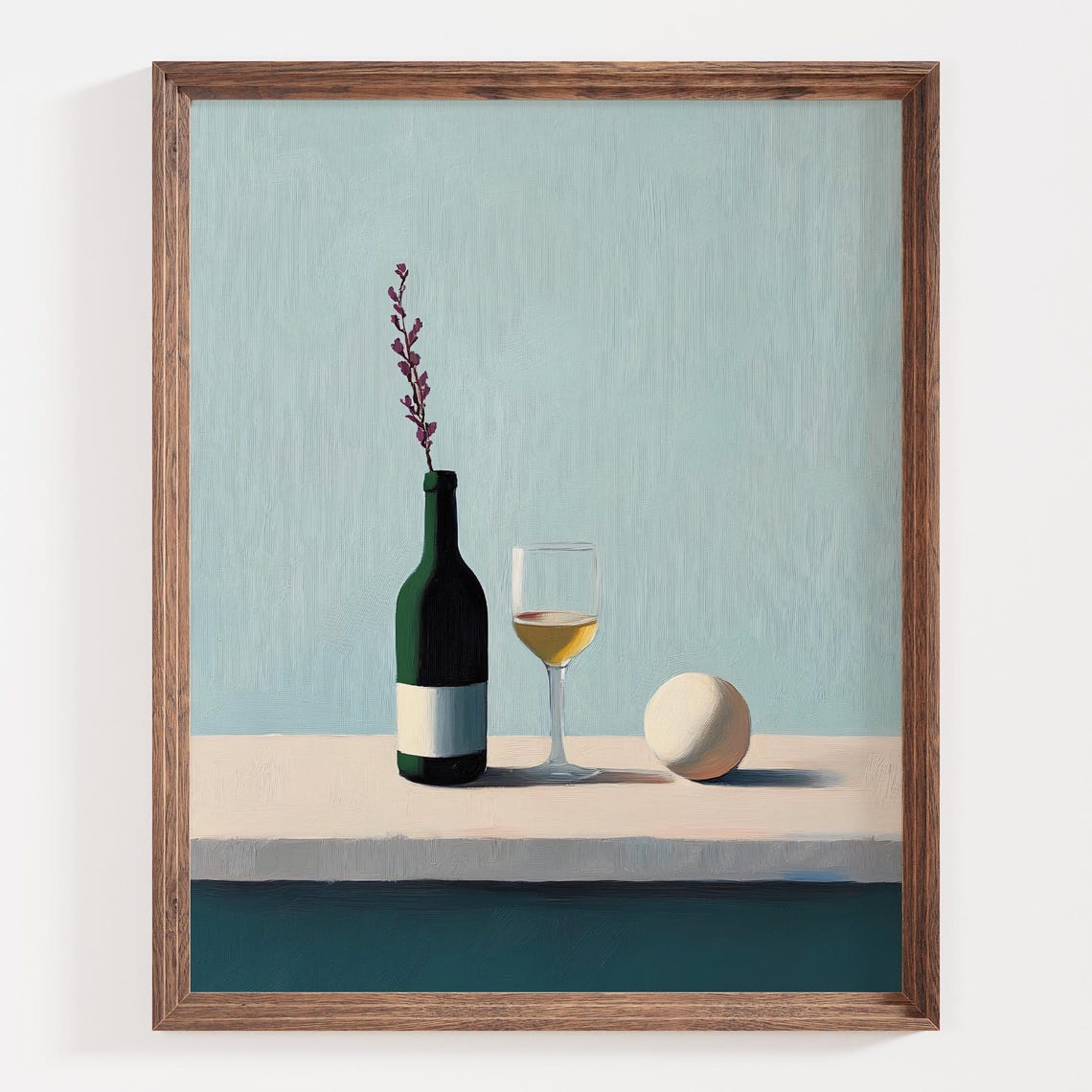 Green Wine Bottle and Glass Minimalist Still Life Art Poster - Image 3