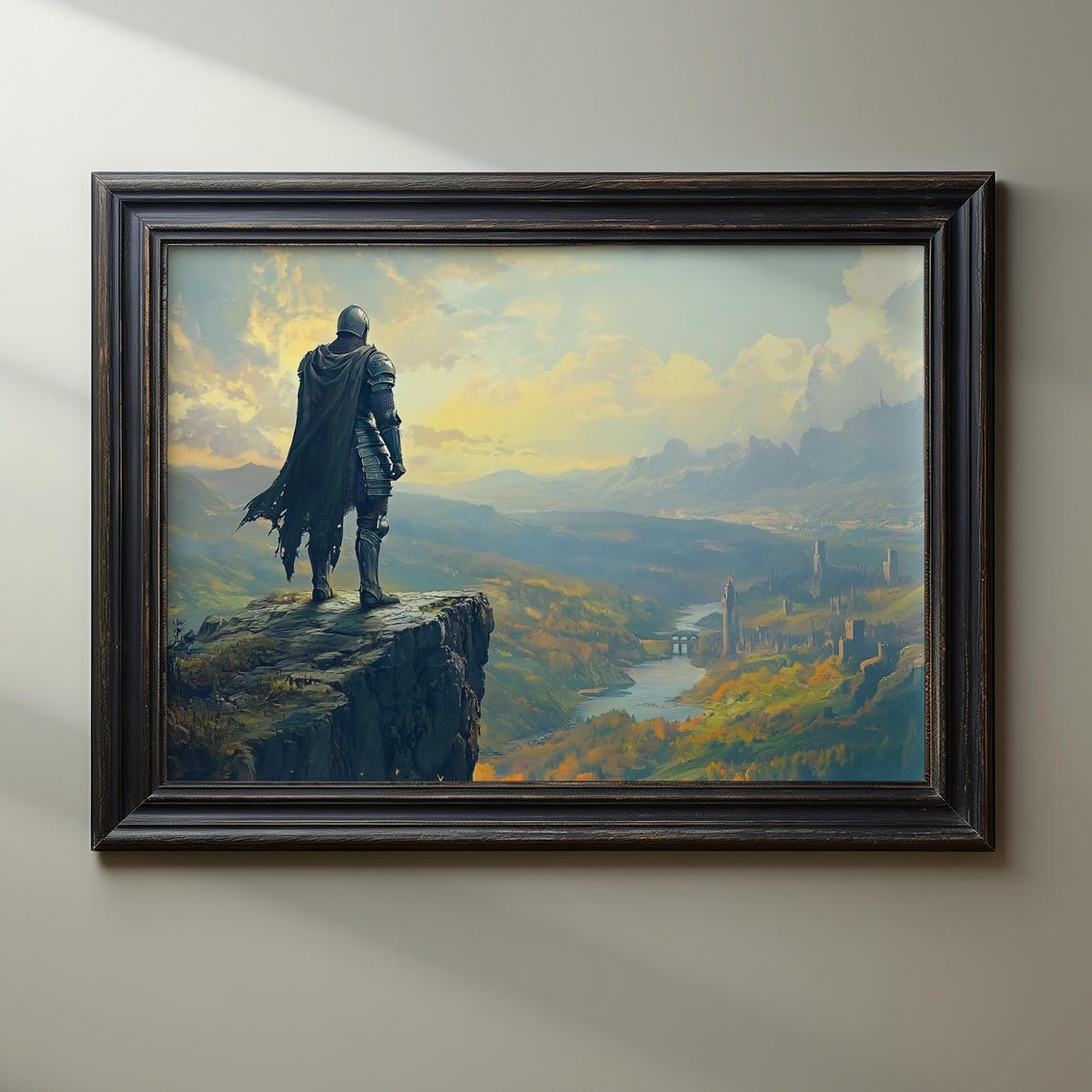 Lone Knight On Cliff Overlooking Valley Epic Fantasy Landscape Poster - Image 3