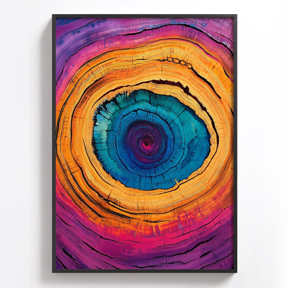 Psychedelic Rainbow Tree Rings Wood Slice Abstract Art Poster - Image 2