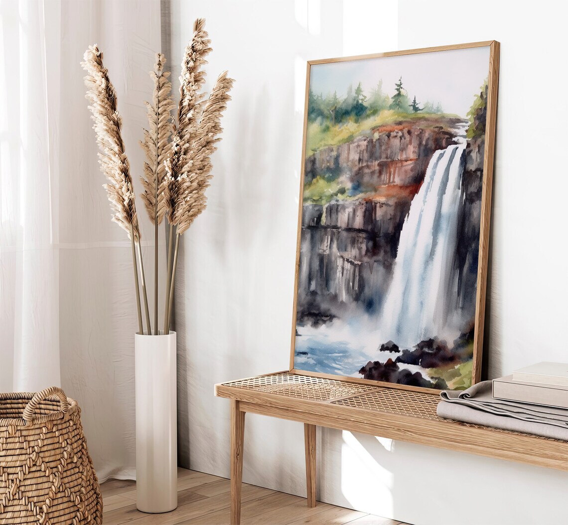 Stunning Mealt Falls Scotland Sea Cliff Waterfall Watercolor Poster - Image 2