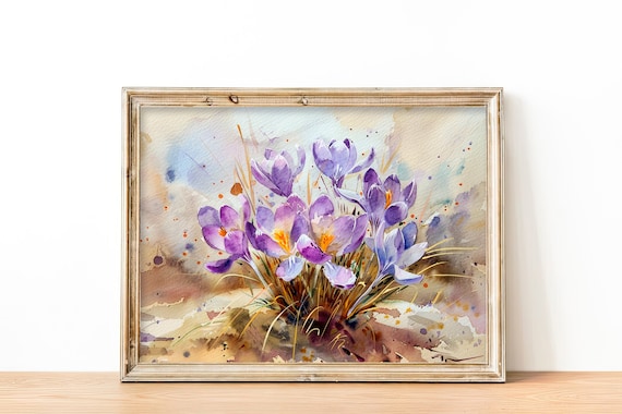 Crocus Watercolor Purple Spring Flowers Blooming Garden Poster