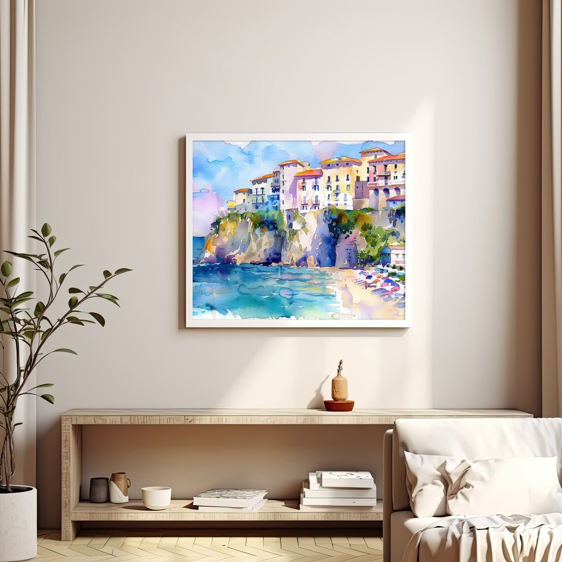 Calabria Tropea Beach Watercolor Art Print, Italy - Image 3