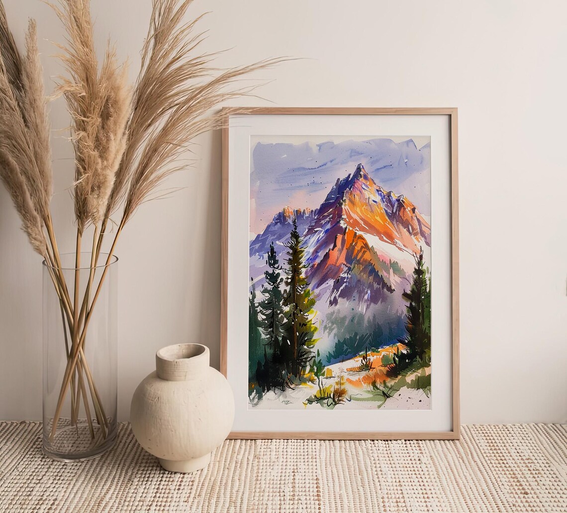 Rocky Mountains Watercolor Pine Trees Art Print - Image 4