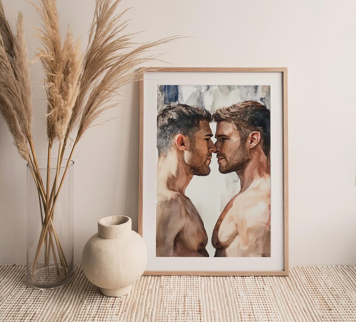 Kissing Male Bodies Watercolor Art Print - Image 4