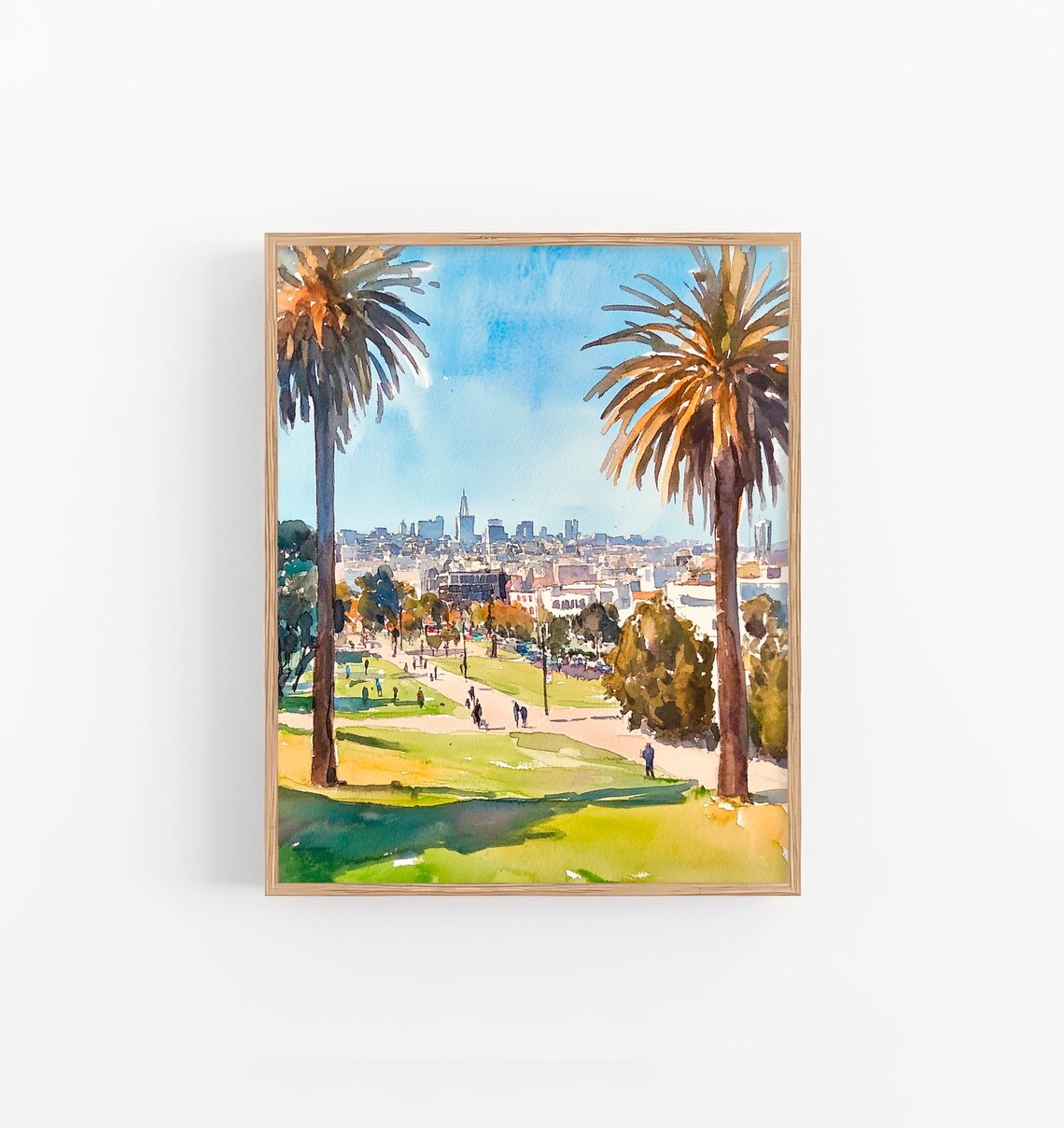 Dolores Park San Francisco Palms Skyline Watercolor View Poster
