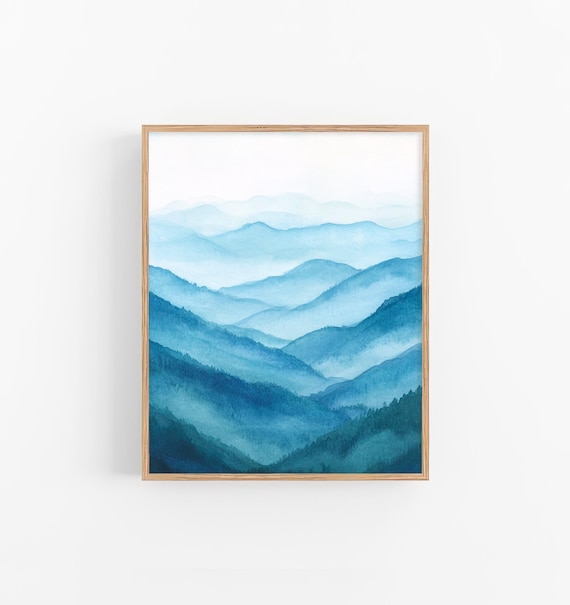 Blue Ridge Mountains Watercolor Painting North Carolina Landscape Wall Art Landscape Watercolor Artwork Travel Art Poster By Feelingprints