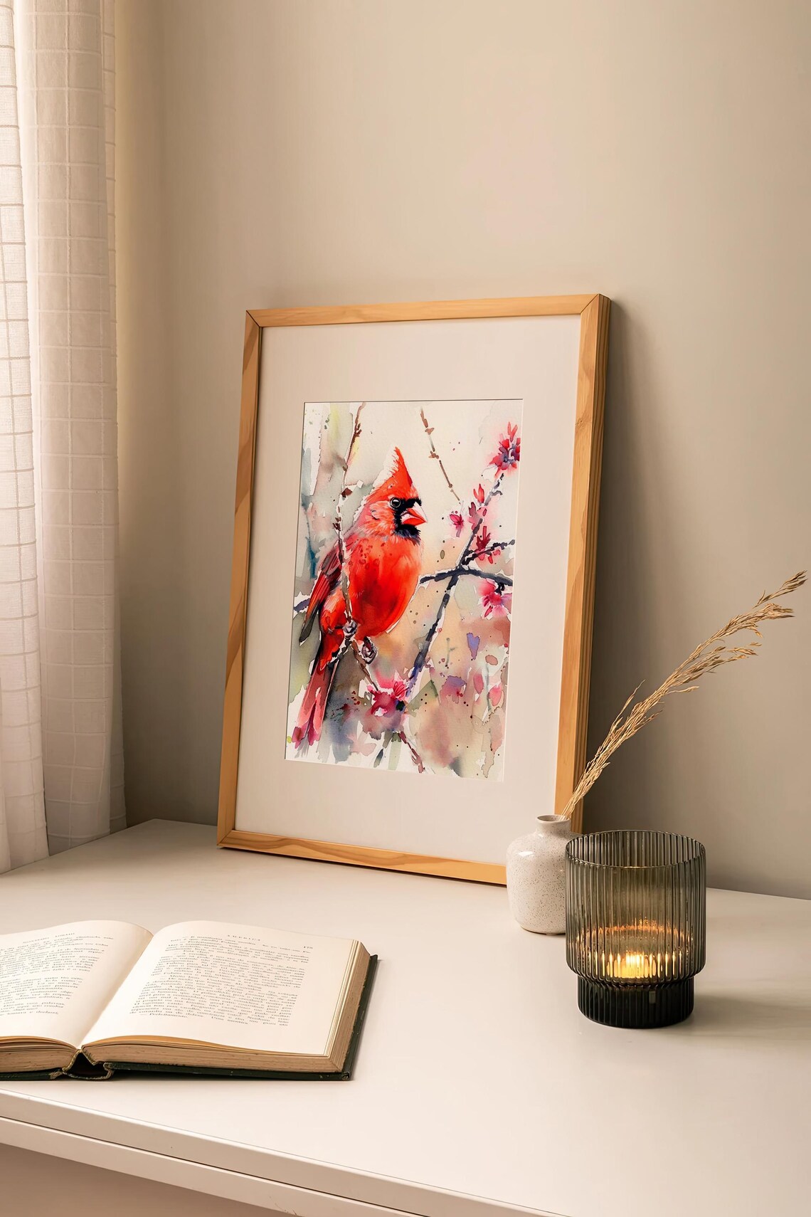 Red Cardinal Watercolor Bird Art Print, Chickadee - Image 5
