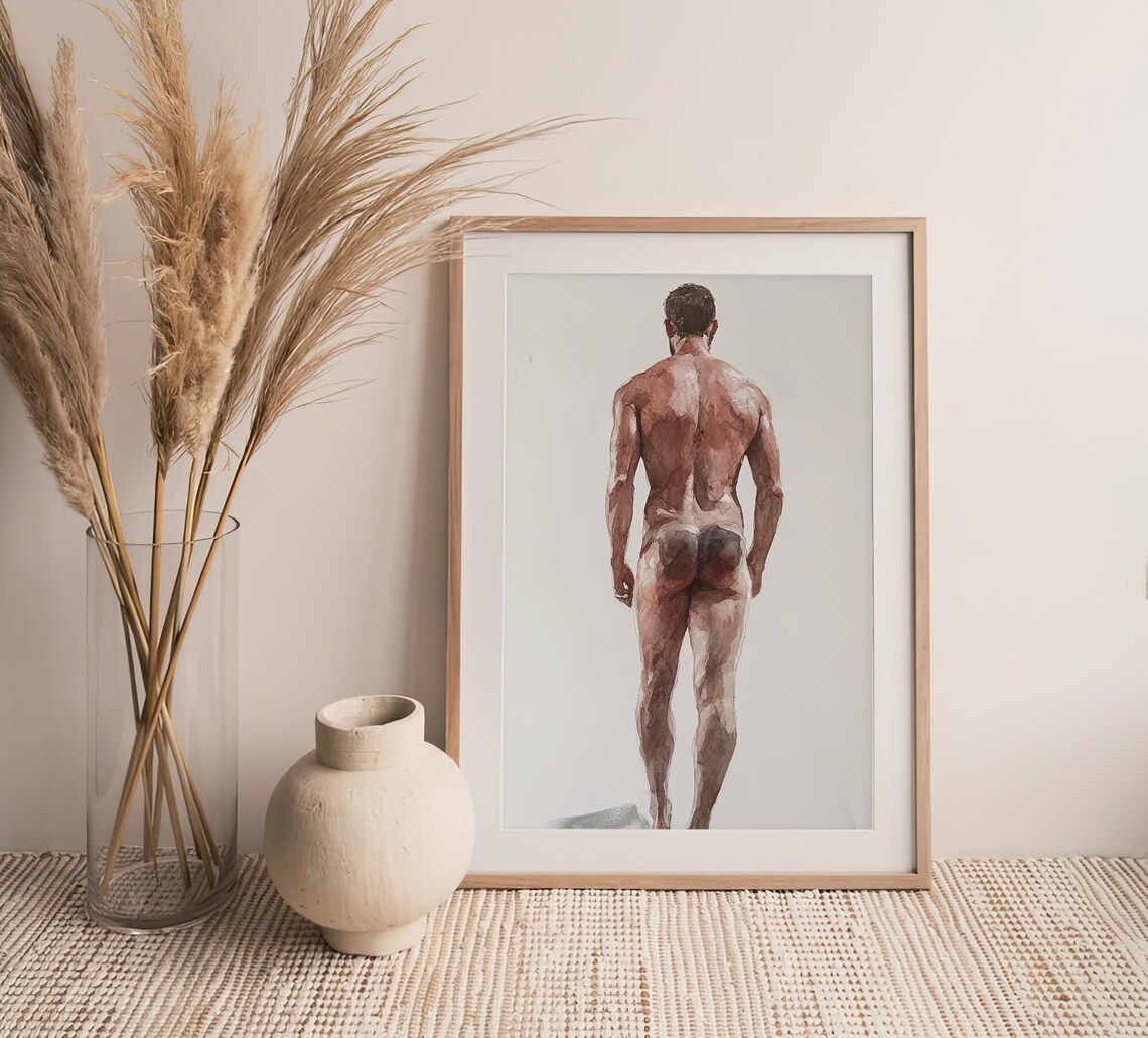 Male Nude Figure Study Watercolor Anatomy Art Academic Poster - Image 4