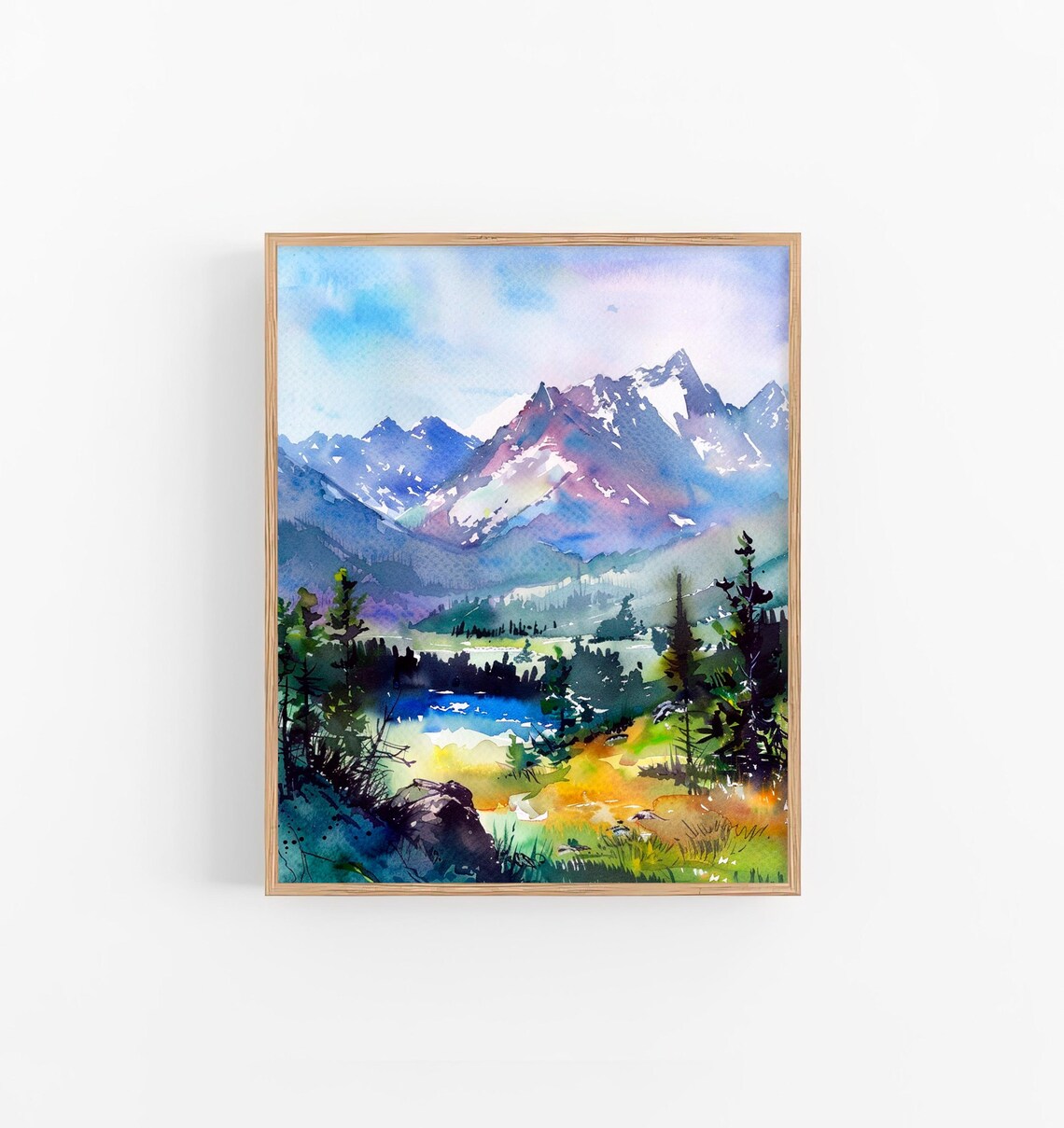 Rocky Mountains Watercolor Art Print, Grand Tetons