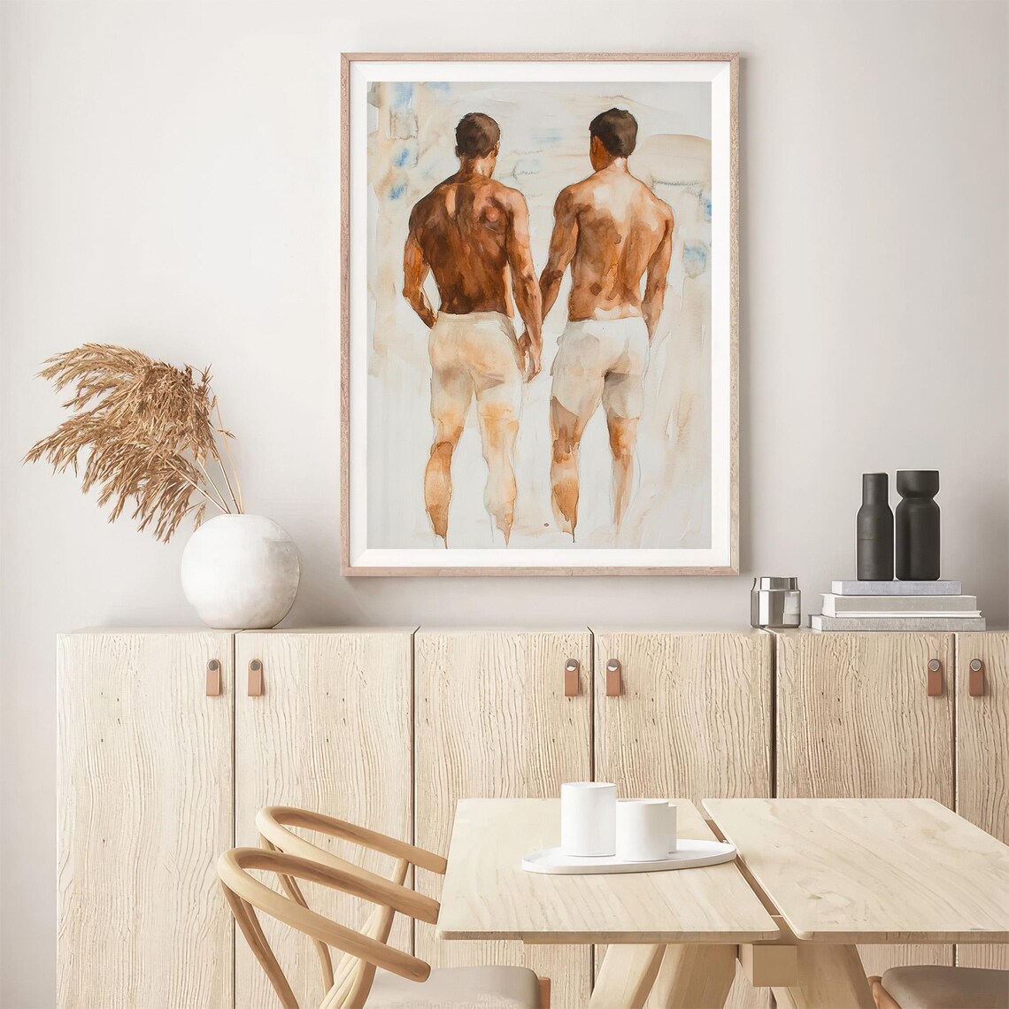 Gay Watercolor Art Print, Male Bodies Friendship - Image 5