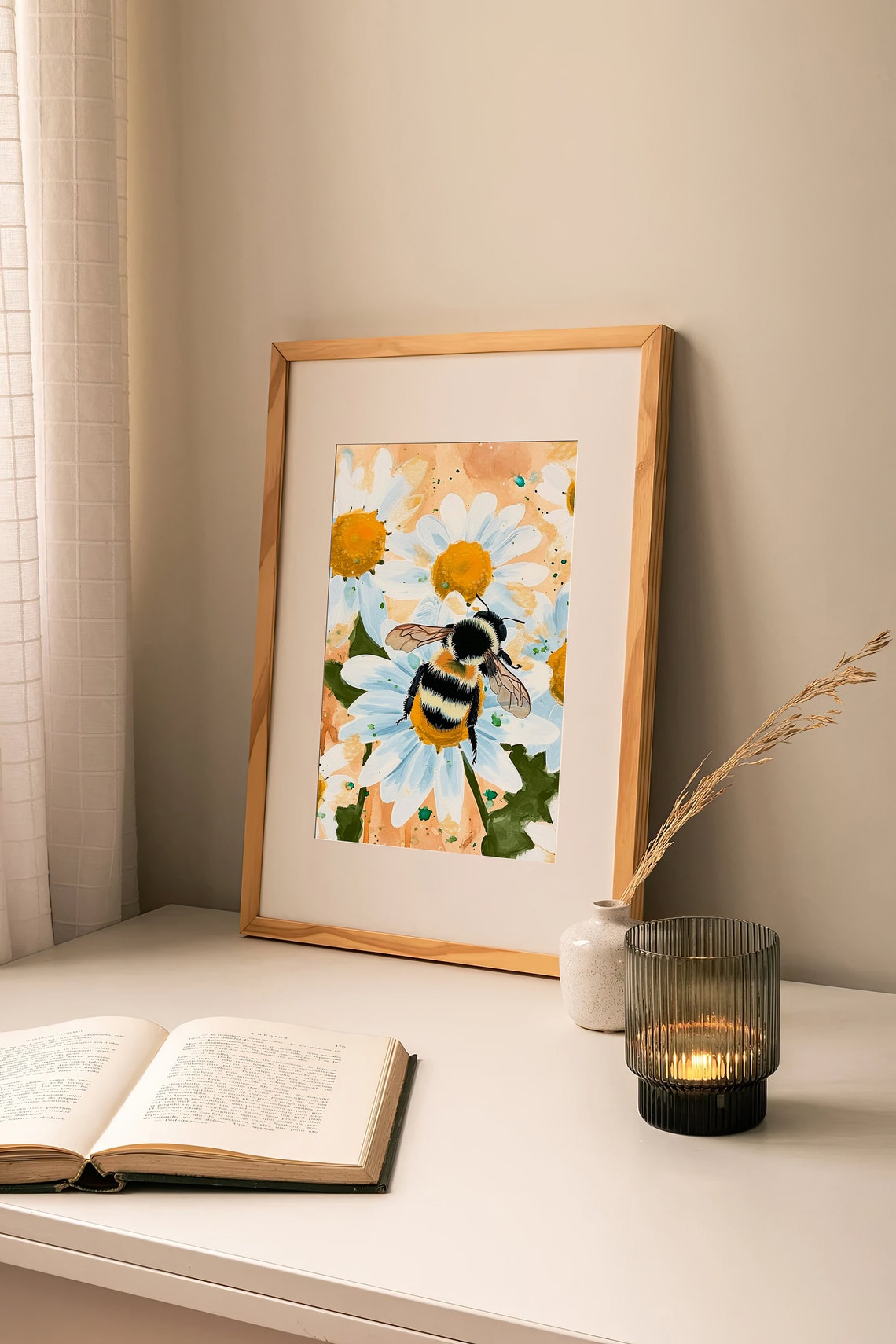 Bumblebee On White Daisies Watercolor Pollinator Garden Poster - Image 2