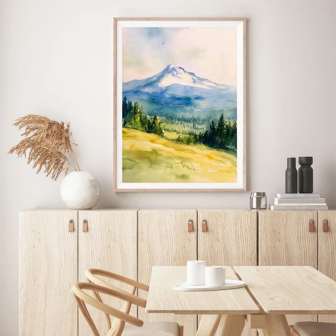 Mount Hood Watercolor Snow Capped Peak Oregon Meadow Pines Poster - Image 5