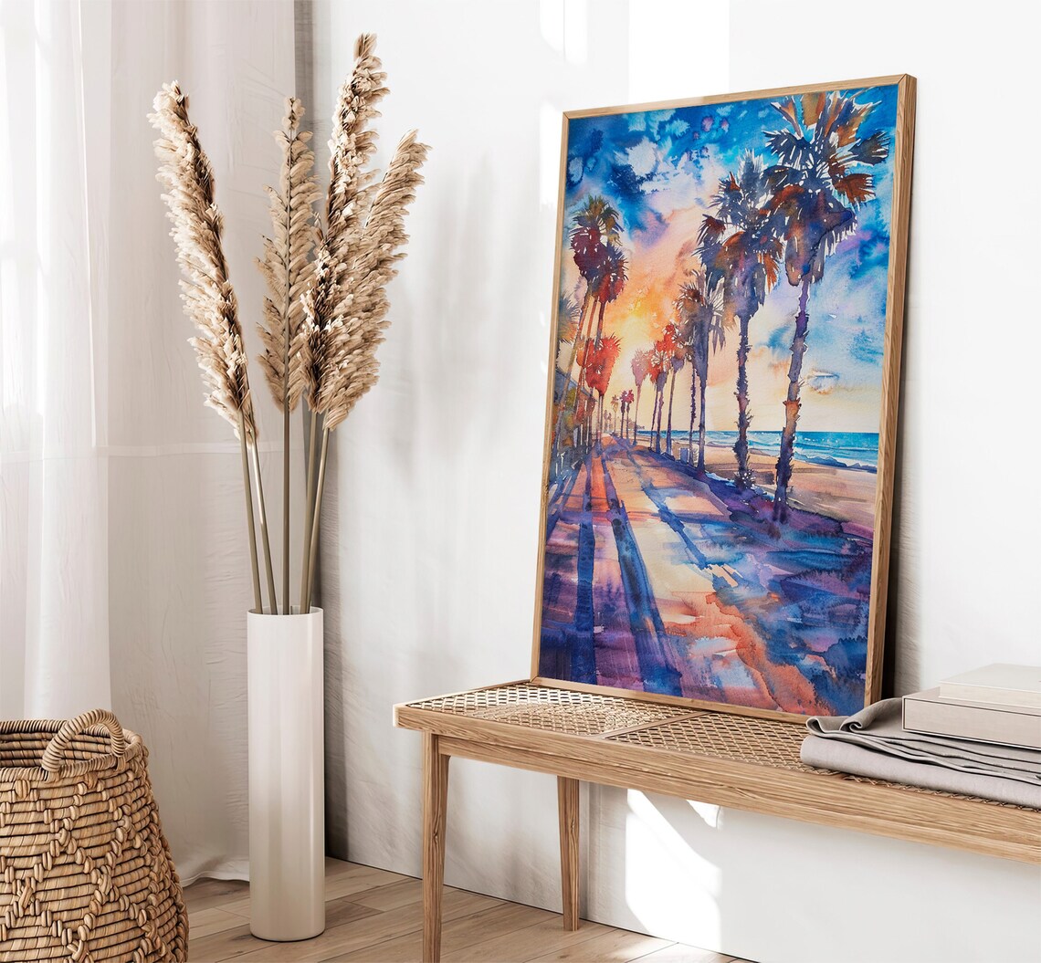 Santa Monica Watercolor Art Print, California Beach - Image 2