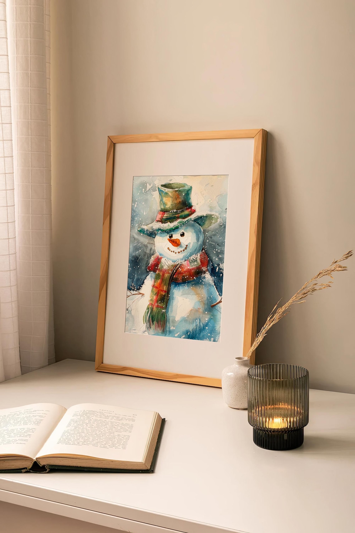 Snowman Watercolor Christmas Art Print, Holiday Decor - Image 3