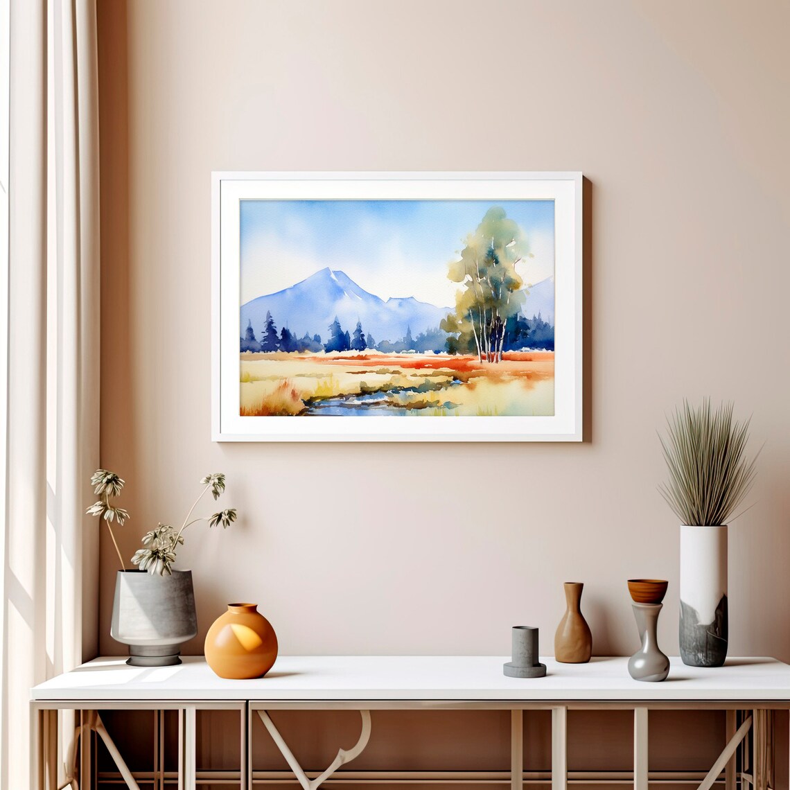Sawtooth Idaho Mountain Meadow Stream Watercolor Landscape Poster - Image 5