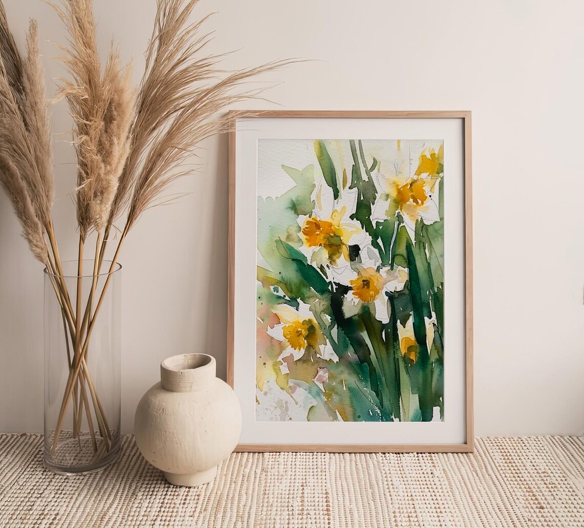 Daffodils Watercolor Art Print, Meadow Florals - Image 4