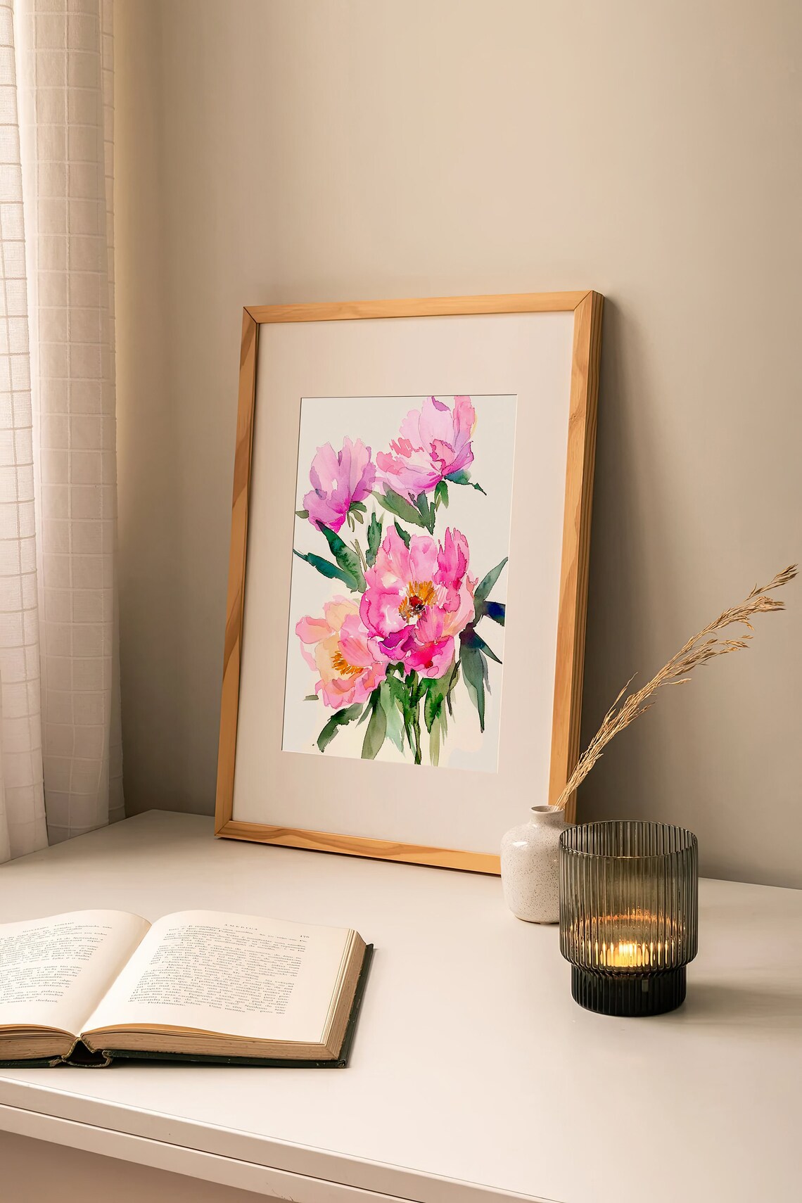 Pink Peonies Watercolor Art Print, Botanical Decor - Image 2