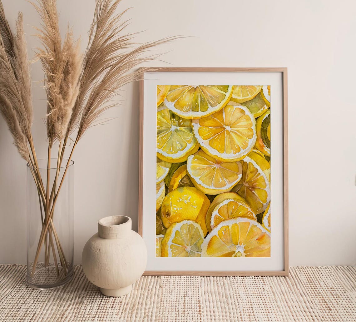 Stunning Lemon Slices Citrus Pattern Bright Watercolor Poster - Image 4