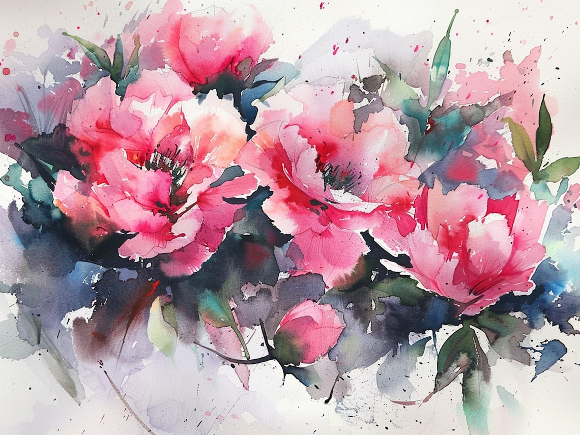 Pink Peonies Watercolor Blush Floral Blooming Bouquet Art Print