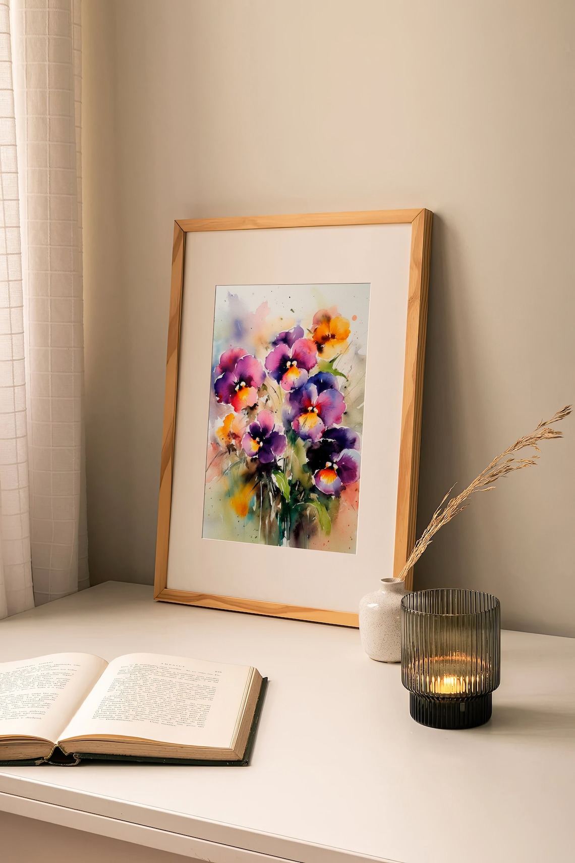 Pansy Flowers Watercolor Art Print, Meadow Artwork - Image 4