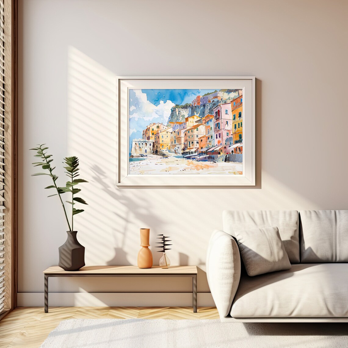 Scilla Calabria Fishing Village Watercolor Beach Italian Coast Print - Image 2